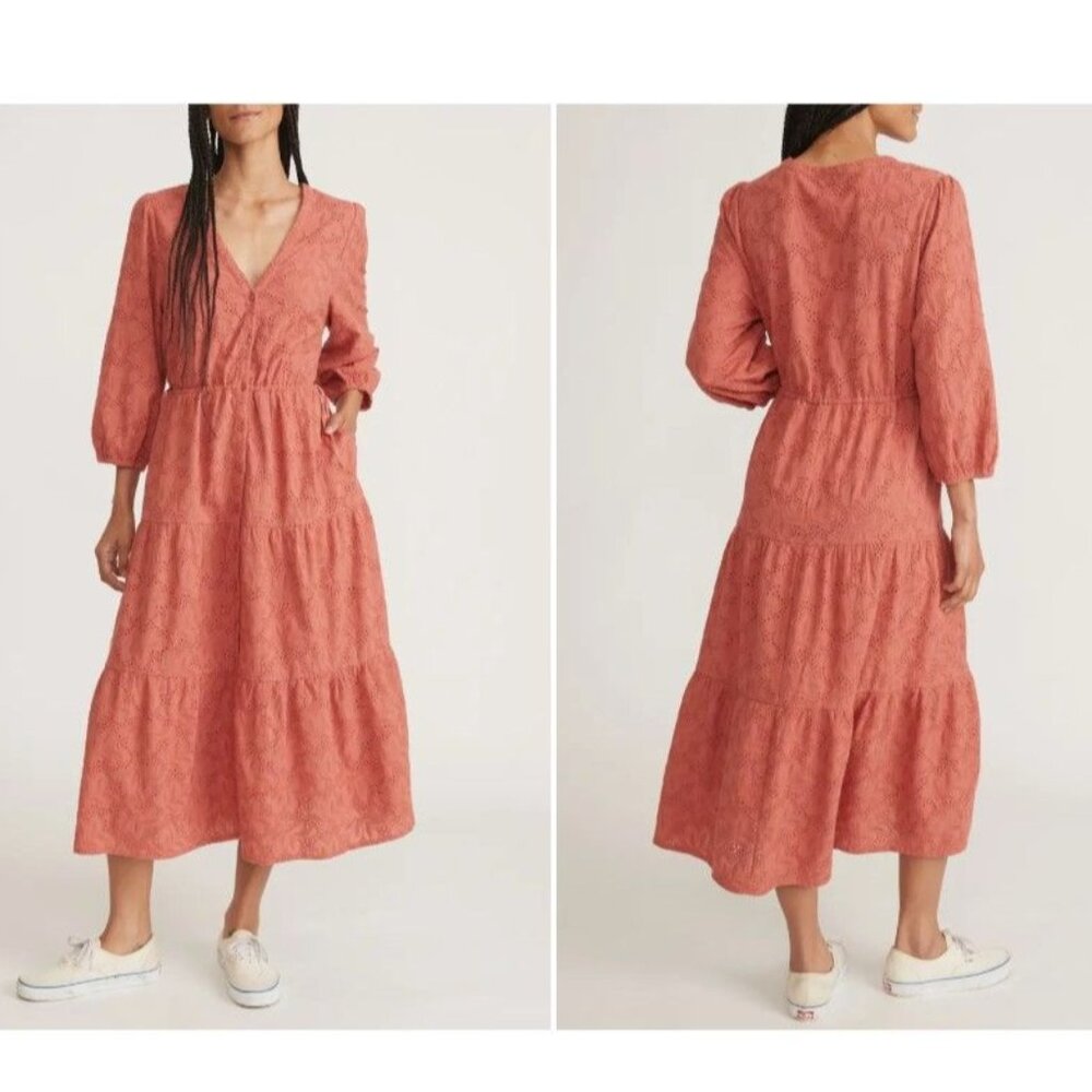 Marine Layer Willow Eyelet Embroidered Midi Dress Womens XS Boho Cottagecore